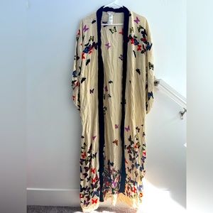 Free People Butterfly Kisses Open Front Duster Kimono Beige Combo One Size